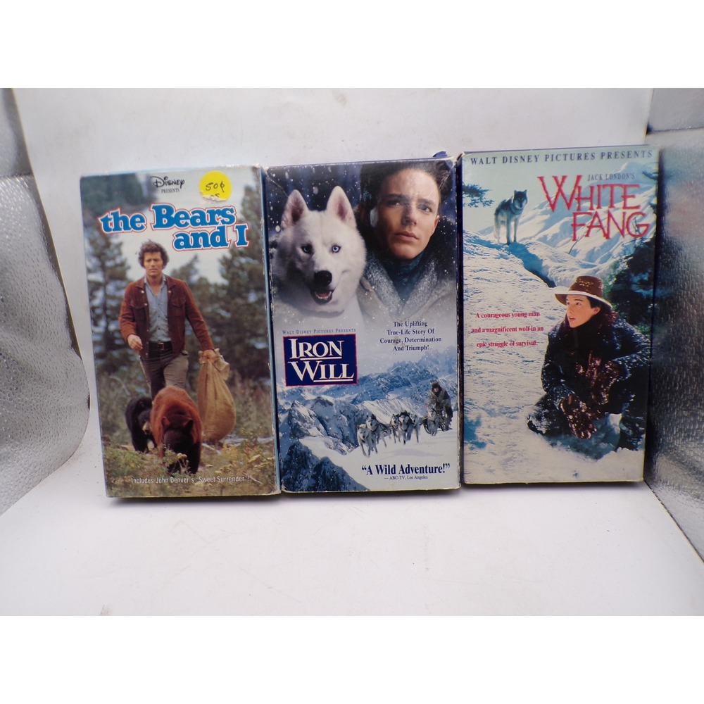 Disney VHS Lot The Bears and I Iron Will White Fang Wilderness Adventure Movies